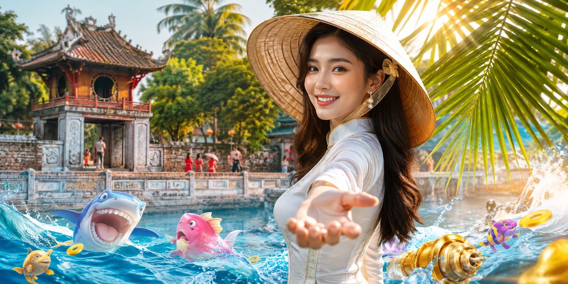 Người đội nón lá tại Hà Nội chơi trò chơi bắn cá và xổ số trong không gian văn hóa truyền thống
